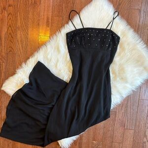 Niki Livas vintage 90s strappy black maxi dress with rhinestones